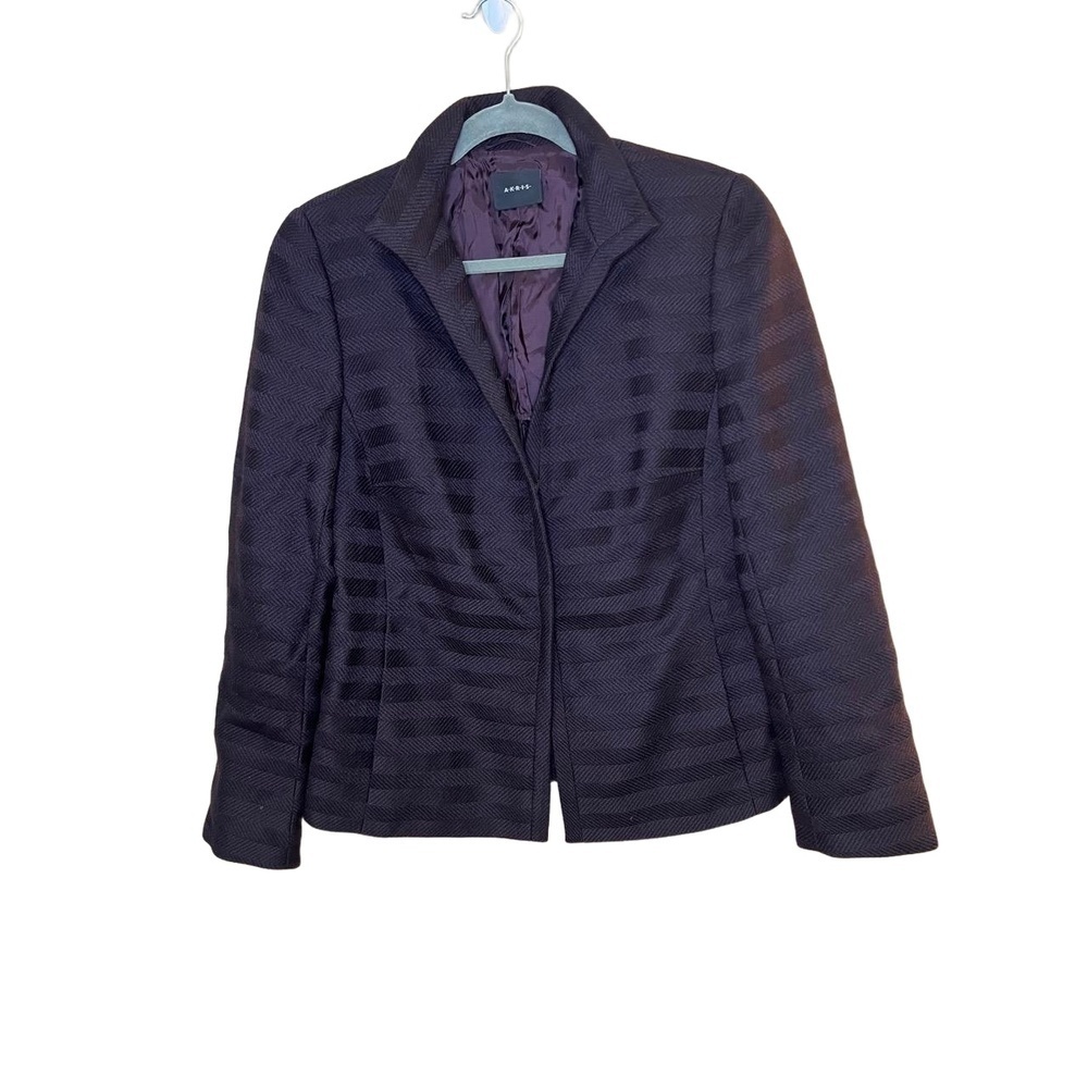 AKRIS Blazer Womens US 14 Brown Structured Herringbone Understated Luxury